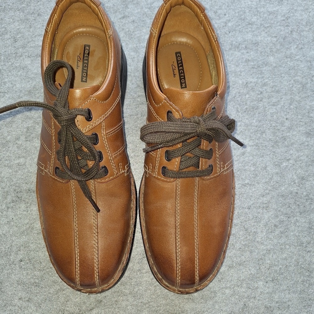 Clarks Collection Mens Tan Brown Leather Bicycle Toe Oxfords 8.5 W 261140148075